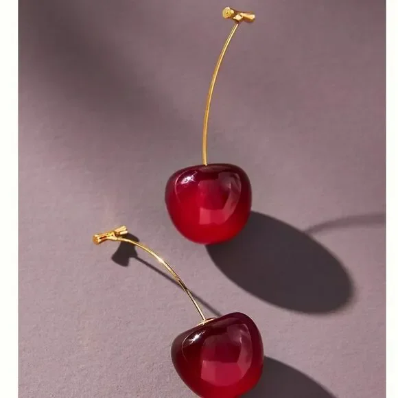 Anthropologie Dark Red Cherry Earrings | NWOT - Picture 3 of 9